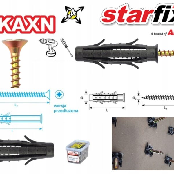 image-1390.jpeg KOŁKI ROZPOROWE UNIWERSALNE Z WKRĘTEM KRZYŻAK STARFIX 8x40x50mm 200szt