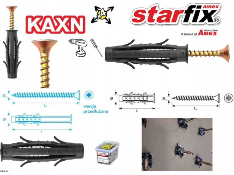 image-1390.jpeg KOŁKI ROZPOROWE UNIWERSALNE Z WKRĘTEM KRZYŻAK STARFIX 8x40x50mm 200szt