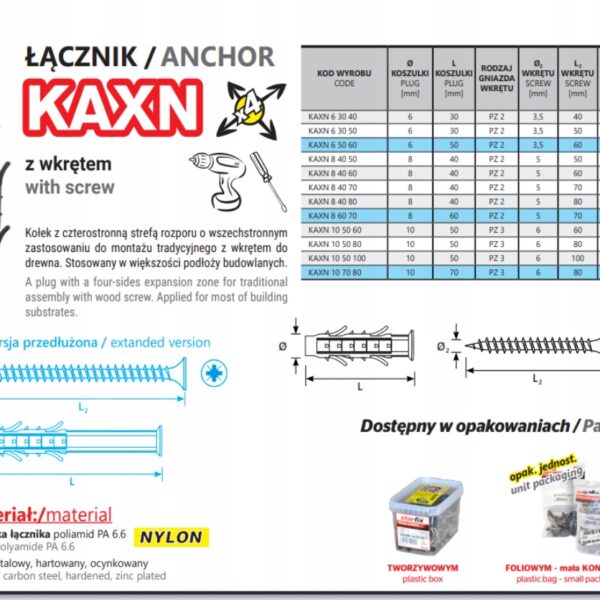 image-1391.jpeg KOŁKI ROZPOROWE UNIWERSALNE Z WKRĘTEM KRZYŻAK STARFIX 8x40x50mm 200szt
