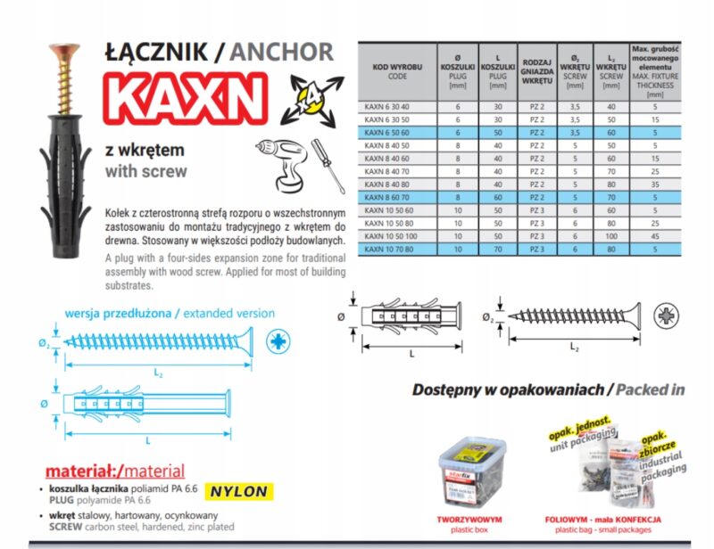 image-1391.jpeg KOŁKI ROZPOROWE UNIWERSALNE Z WKRĘTEM KRZYŻAK STARFIX 8x40x50mm 200szt