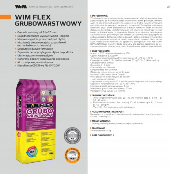 WIM FLEX WYSOKO ELASTYCZNA ZAPRAWA KLEJĄCA 25 KG
