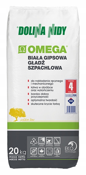 Gładź gipsowa szpachlowa biała 20 kg OMEGA Dolina Nidy do ścian sufitów