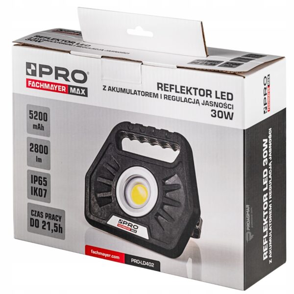 image-3103.jpeg REFLEKTOR LED 30W Z AKUMULATOREM LI-ION I REGULACJĄ JASNOŚCI IP65 TPR