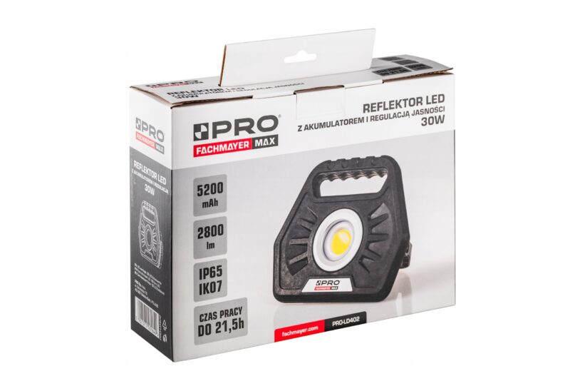 image-3108.jpeg REFLEKTOR LED 30W Z AKUMULATOREM LI-ION I REGULACJĄ JASNOŚCI IP65 TPR