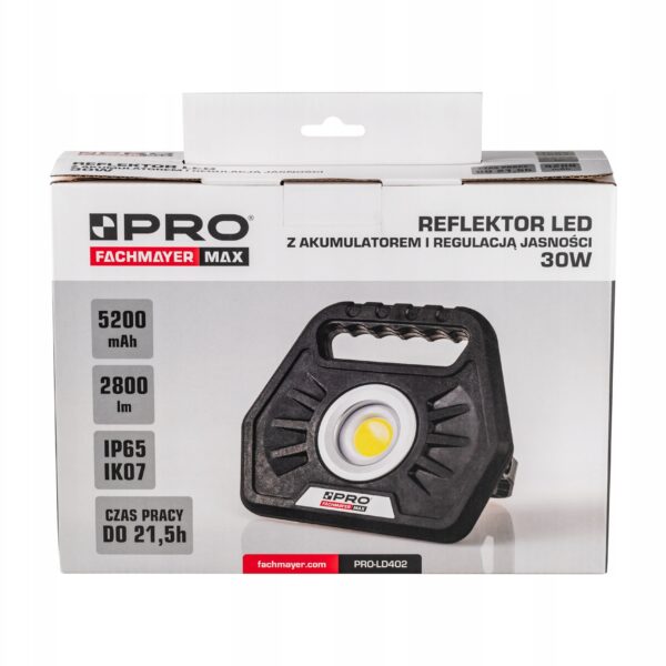 image-3109.jpeg REFLEKTOR LED 30W Z AKUMULATOREM LI-ION I REGULACJĄ JASNOŚCI IP65 TPR