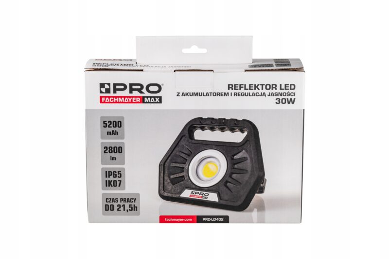 image-3109.jpeg REFLEKTOR LED 30W Z AKUMULATOREM LI-ION I REGULACJĄ JASNOŚCI IP65 TPR