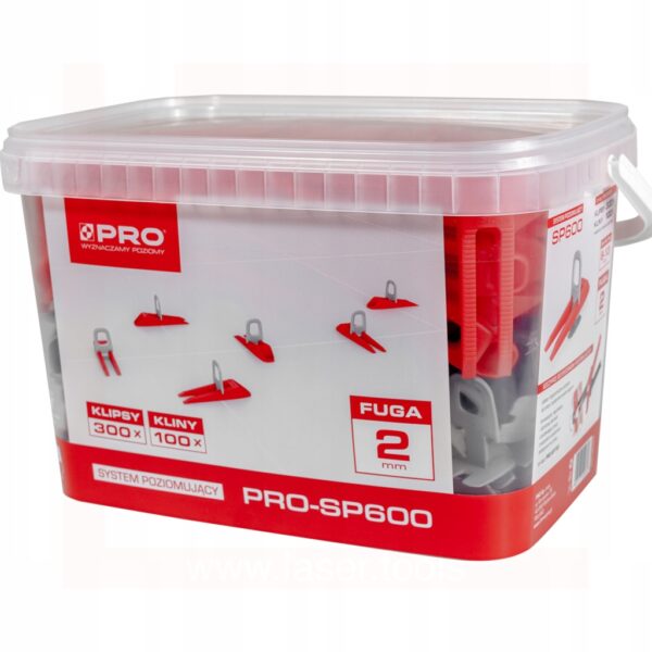 SYSTEM POZIOMUJĄCY PRO-SP 600 2MM MIX KLIPSY /KLINY 300/100 SZT + WIADRO 5L