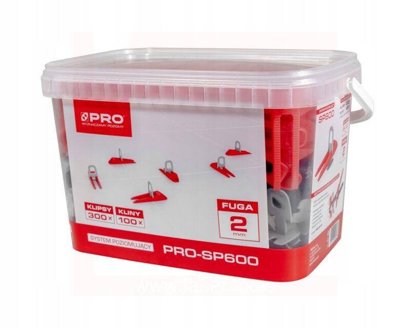 SYSTEM POZIOMUJĄCY PRO-SP 600 2MM MIX KLIPSY /KLINY 300/100 SZT + WIADRO 5L