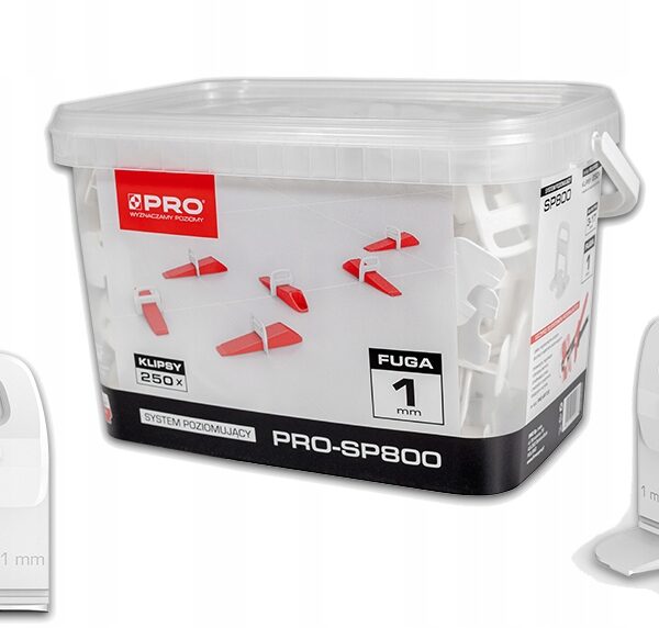 SYSTEM POZIOMUJĄCY PRO-SP 800 1MM KLIPSY 250 SZT WIADRO 5L